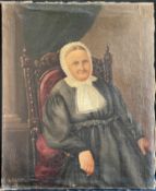 Portrait einer alten Dame im Lehnsessel, bez. "S. Hampl", dat. "1870", Öl/Lwd., 69 x 56 cm,