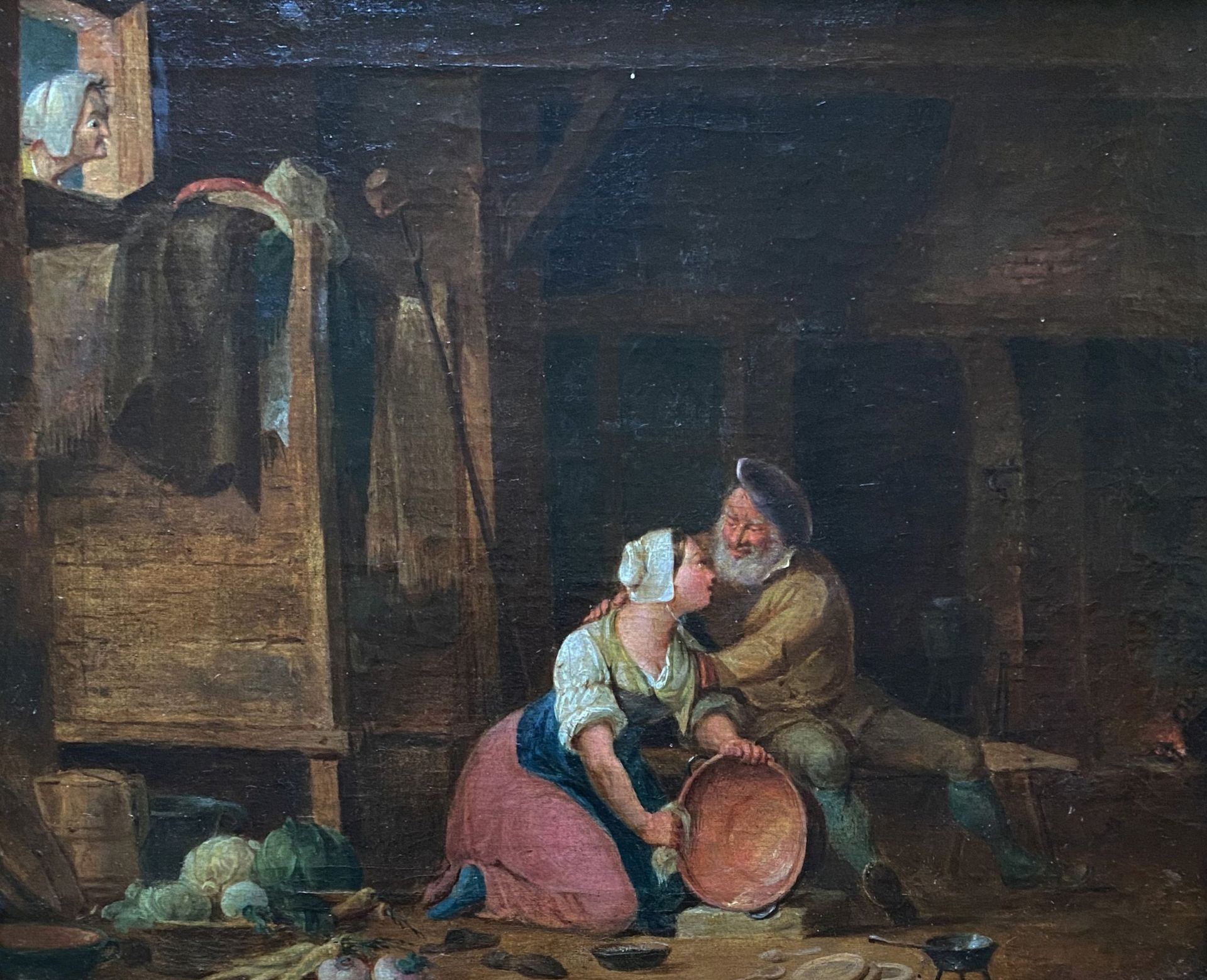 David Teniers Umkreis oder Nachfolge, wohl Frankreich, Genreszene "Der Alte und die Magd", Öl/