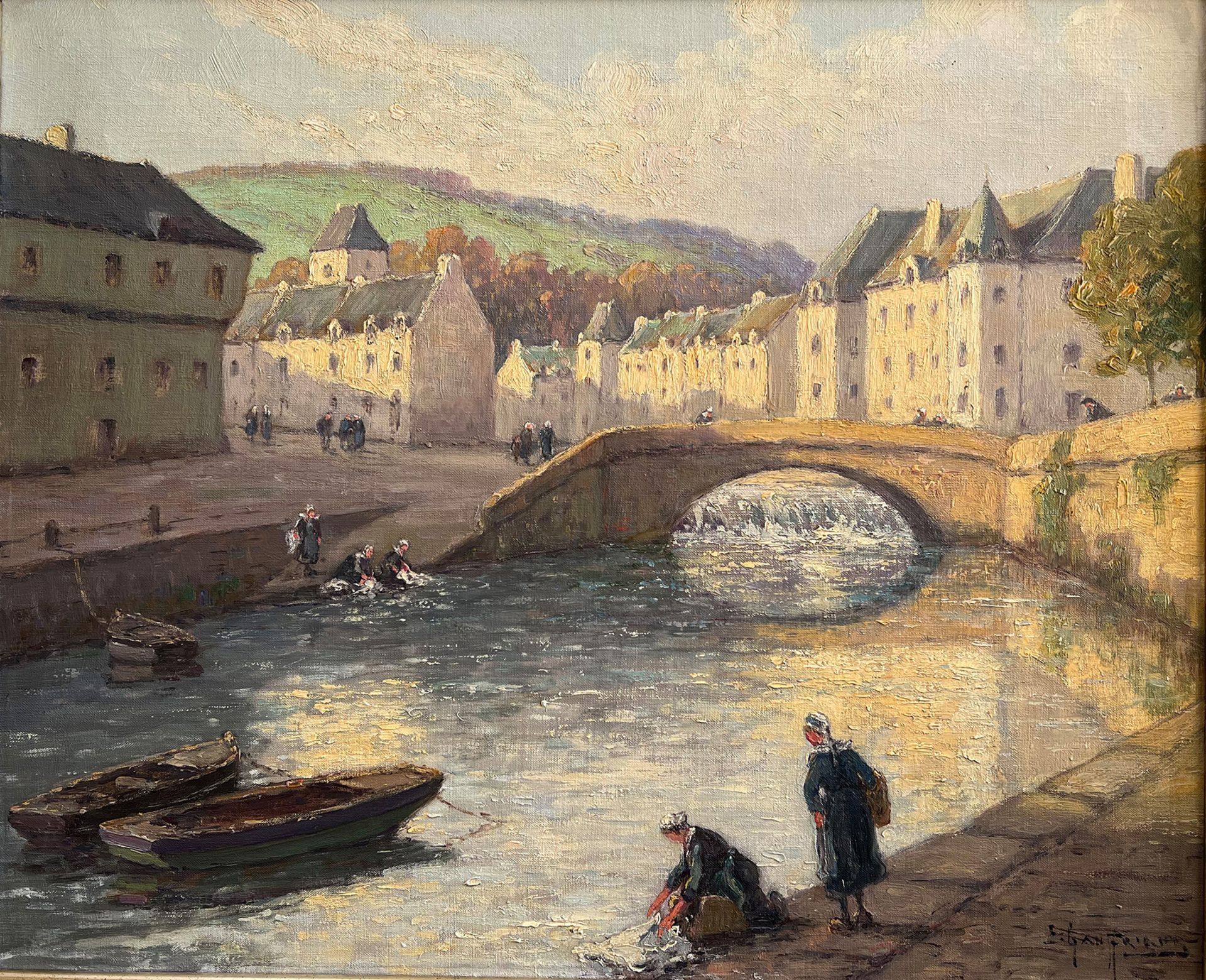 Emile Gauffriaud (1877-1957, französischer Künstler), Blick auf einen Fluss in der Stadt mit einigen