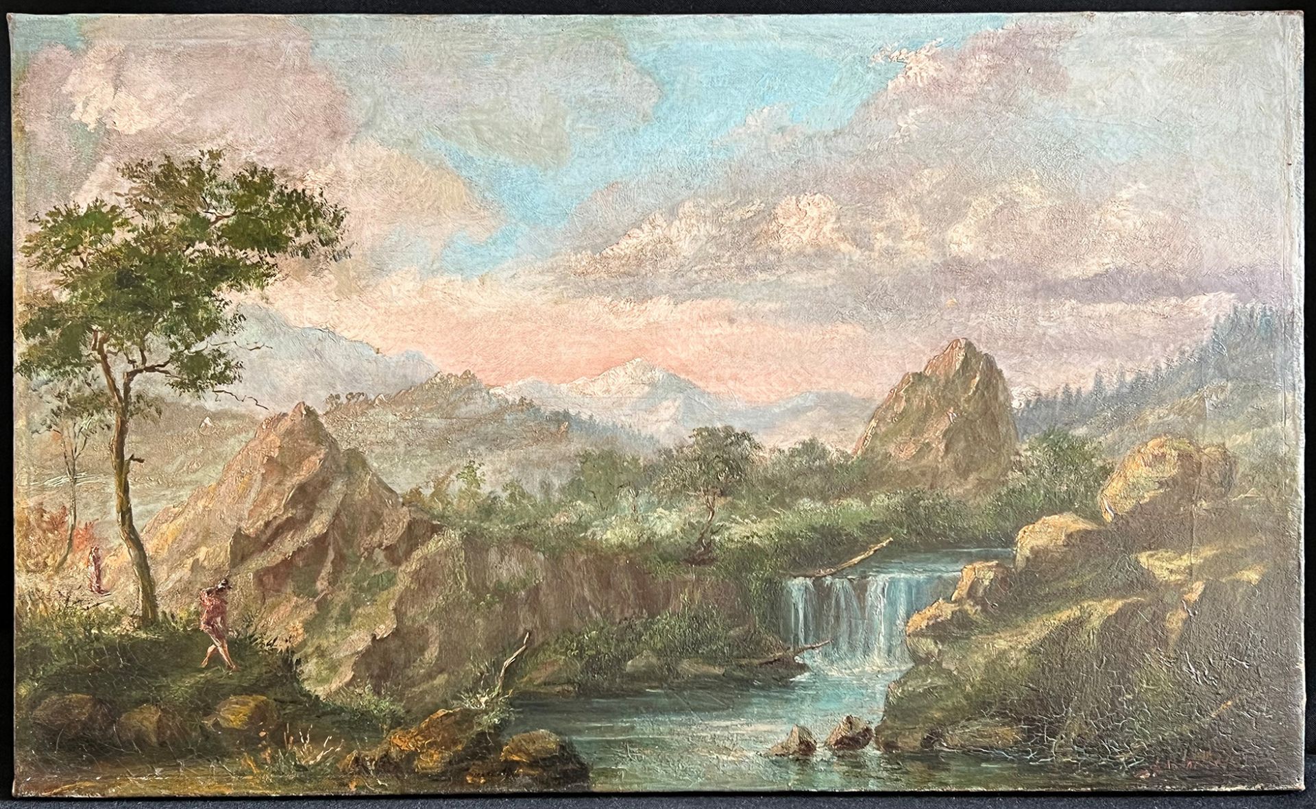 Unbekannter Künstler, 19. Jh., Berglandschaft mit Flußlauf und felsigen Anhöhen, links im Bild - Image 6 of 7