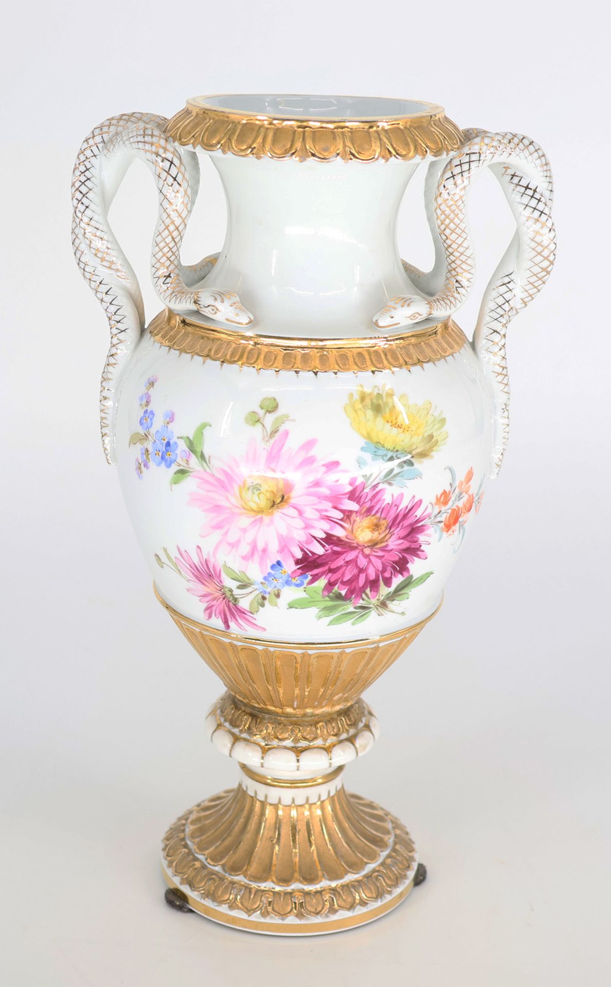 Amphoren-Vase Schlangenhenkel, Meissen, 1. Wahl, Schwertermarke Meißen, bauchiger Korpus Handhaben - Bild 4 aus 4