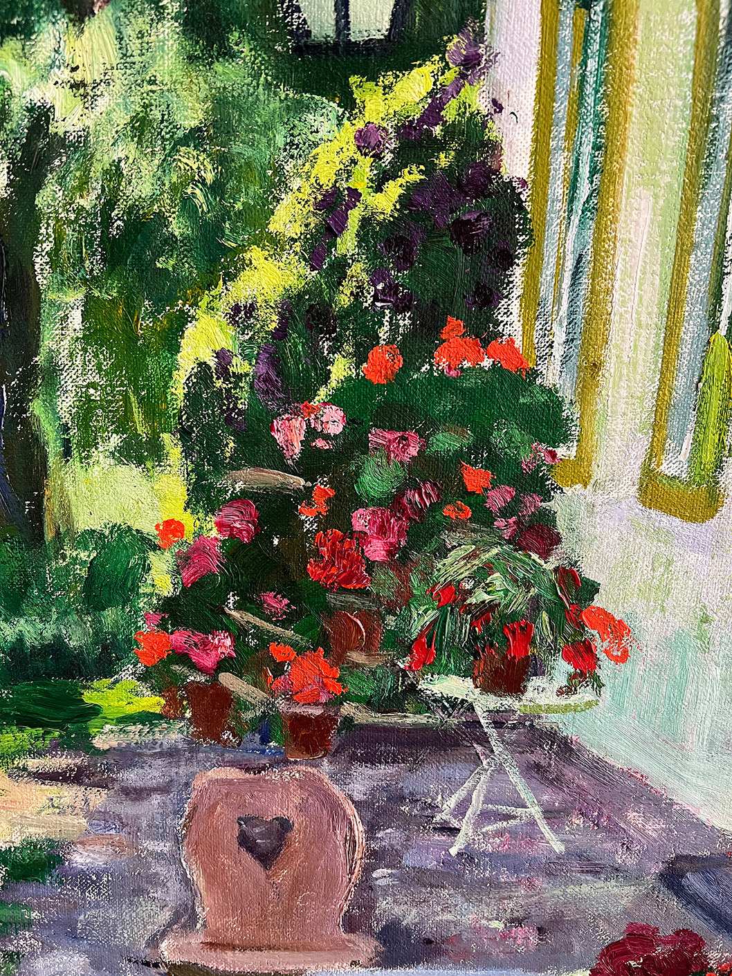 Arnold Balwé (1898-1983), "Sommer am Haus". Blick auf den grünen Garten mit blühenden roten - Image 3 of 8