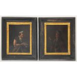 Unbekannter Maler, 18. Jh., Paar Gemälde mit zwei Gelehrten vor dunklem Hintergrund, Öl/Eisenplatte,