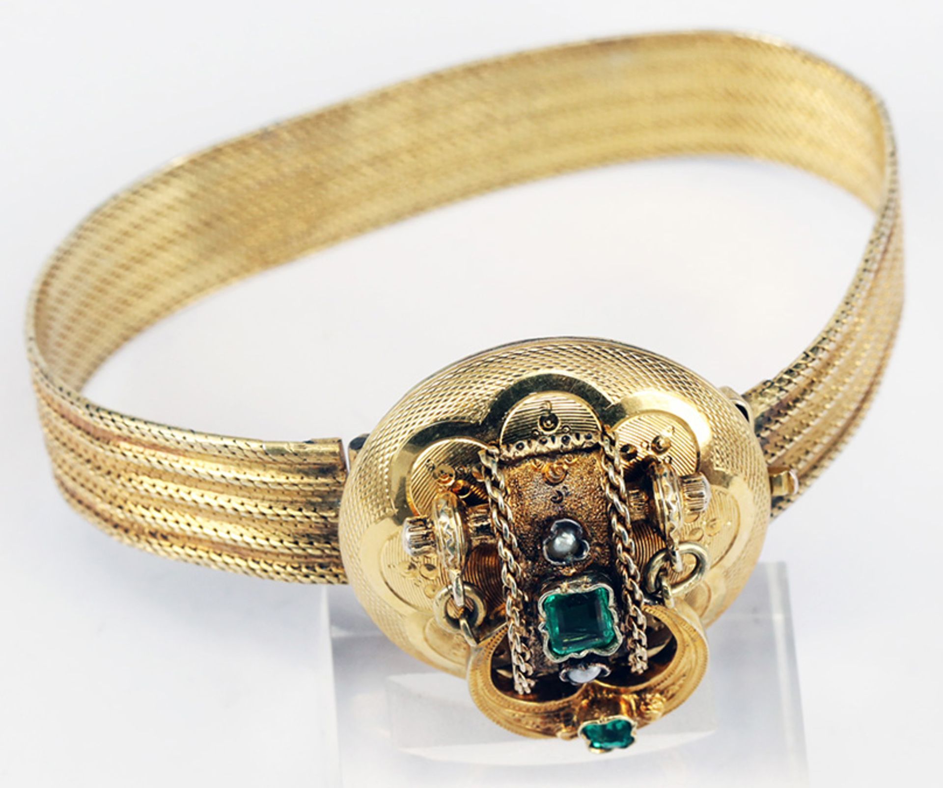 3 Schmuckstücke: Armband, um 1860, 585er GG (geprüft), mit Schließe in Form einer Gürtelschnalle, - Image 8 of 8