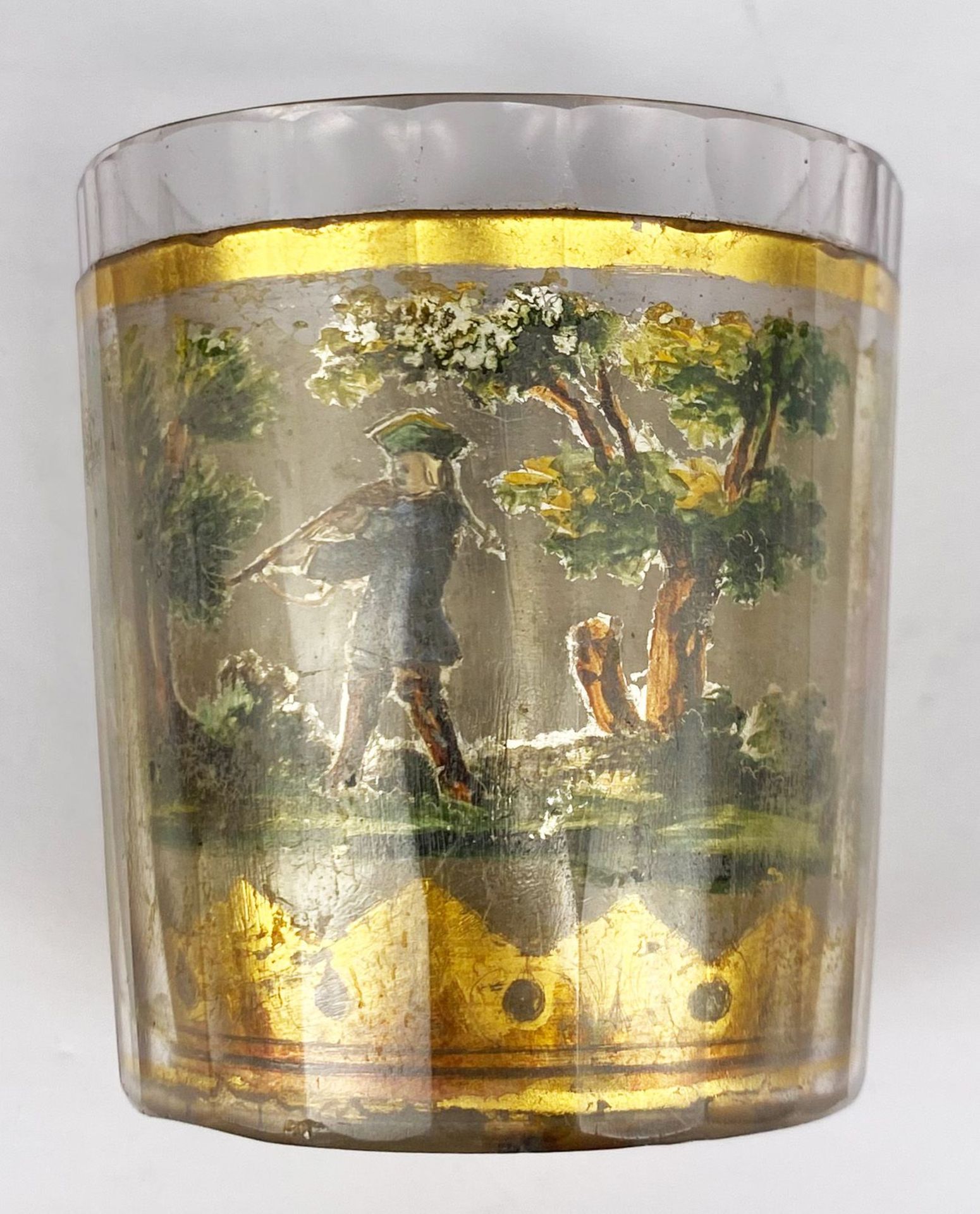Zwei Gläschen mit Jagdszenen: Kleines Doppelglas mit facettierter Wandung, Jagdszene mit Hunden - Bild 4 aus 12