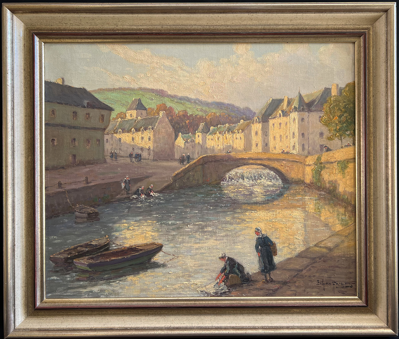 Emile Gauffriaud (1877-1957, französischer Künstler), Blick auf einen Fluss in der Stadt mit einigen - Image 2 of 5