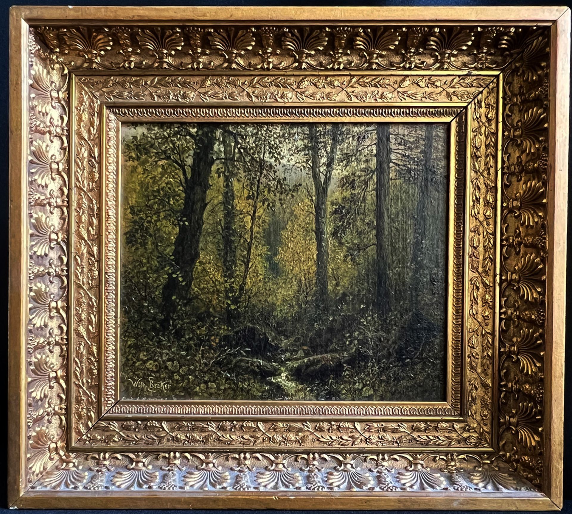 Wilhelm Bröker (1848-1930), Paar Landschaften: Blick in einen Laubwald mit kleinem Bächlein, - Bild 6 aus 7