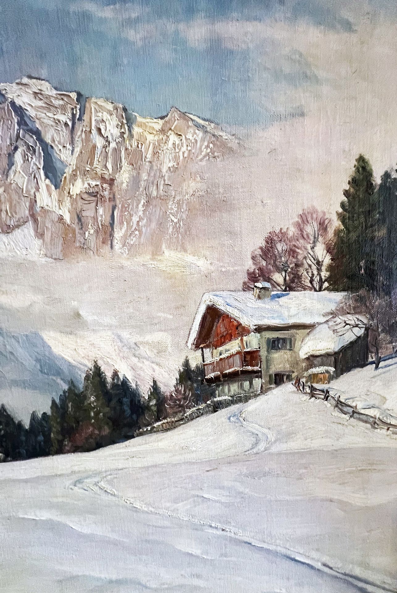 Erwin KETTEMANN (1897-1971), Winterabend in den Bergen, ein Weg durch den Schnee führt zu einer Alm, - Image 5 of 8