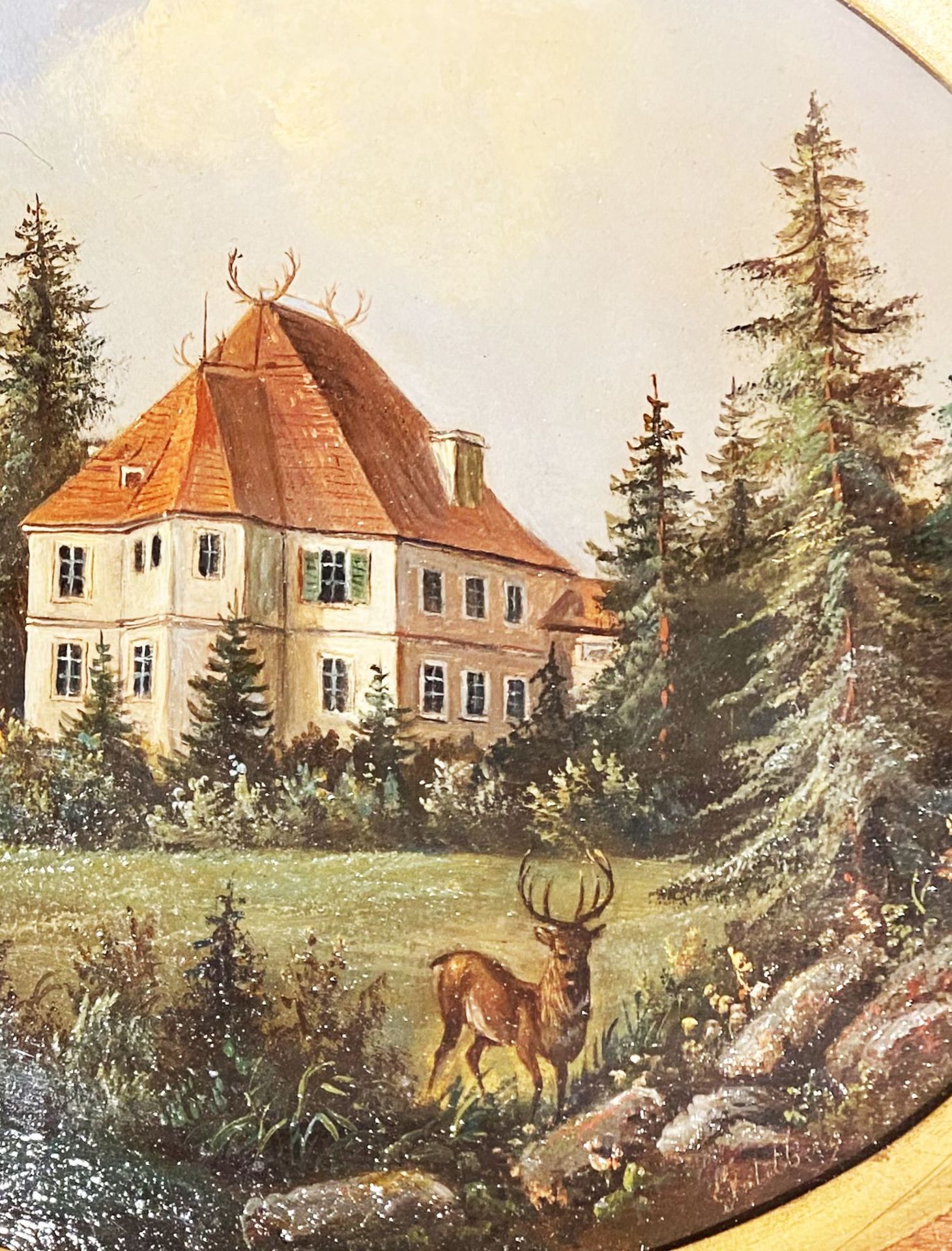 Paar ovale Landschaften: Jagdschloss und Burgruine - Bild 7 aus 13