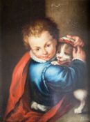 Unbekannter Maler, 19. Jh., Junge mit Hündchen im Arm, bez. "No 60", rücks. bez. "Max v.