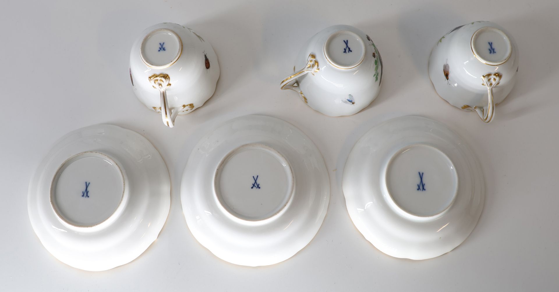 Kaffeeservice Porzellan, Meissen, Goldrand, feine Malerei mit Vögeln und Insekten, Schwertermarke - Image 5 of 8