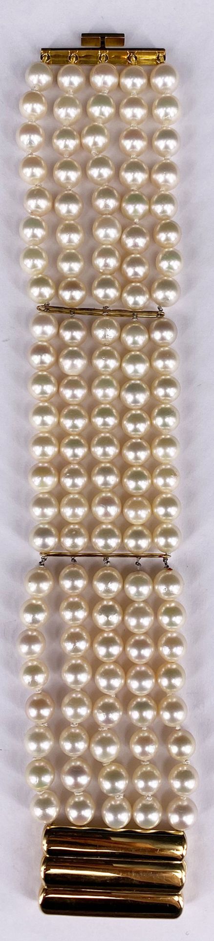 Fünf-reihiges Perlarmband / five row pearl bracelet. 750er GG, D. der Perlen 7 mm. Kastenschloss 3,5 - Image 2 of 5