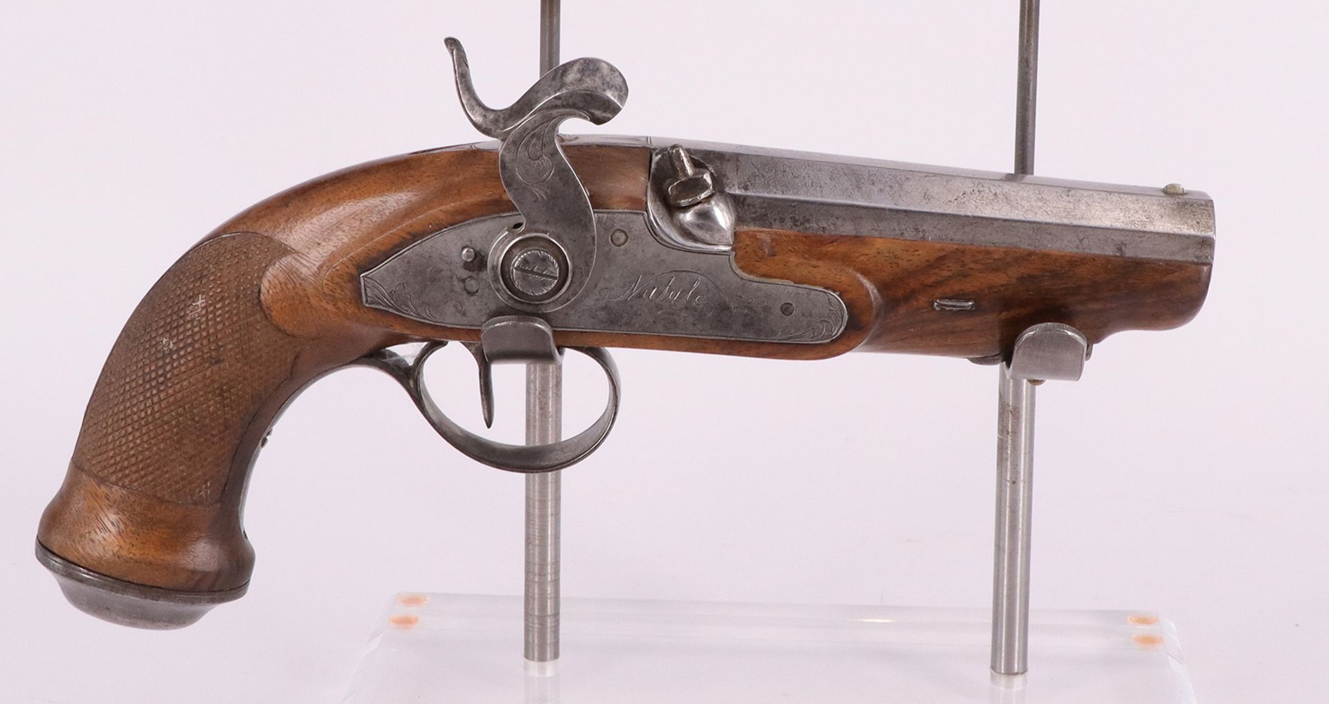 Perkussionswaffe, Reisepistole, um 1850, Natale, L 21,5 cm. Percussion gun, travel pistol, around - Image 4 of 7