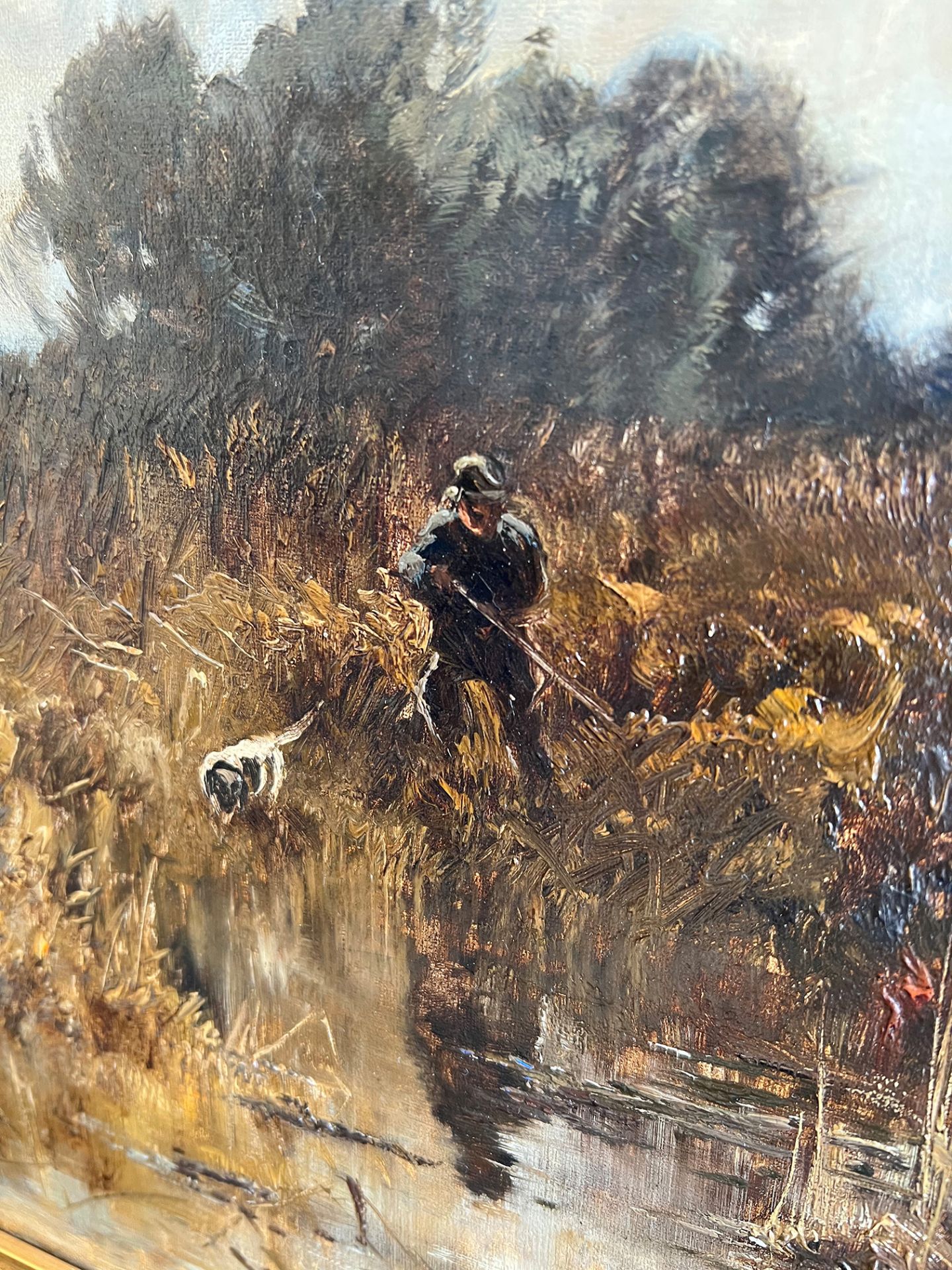 Josef Wenglein (1845 - 1919), Landschaft mit Jäger und Hund am Weiher auf der Pirsch, signiert, Öl/ - Image 5 of 6