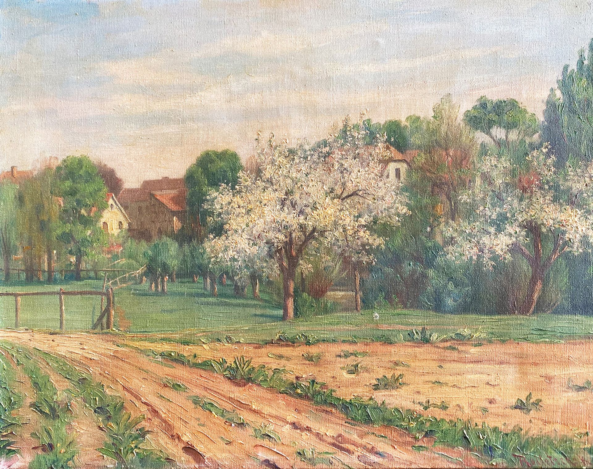 Josef Rolletschek (1859-1934), Blühende Bäume auf einer Wiese, signiert, Öl/Lwd. 48 x 62 cm,