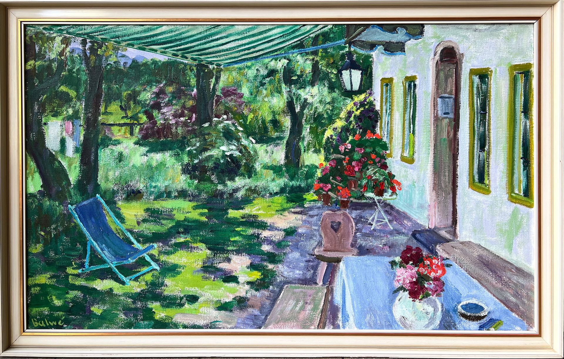 Arnold Balwé (1898-1983), "Sommer am Haus". Blick auf den grünen Garten mit blühenden roten - Bild 6 aus 8