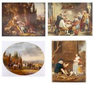 4 Miniaturen, Ölmalerei: ovale Miniatur, Pferderast in südlicher Landschaft, nach Philips