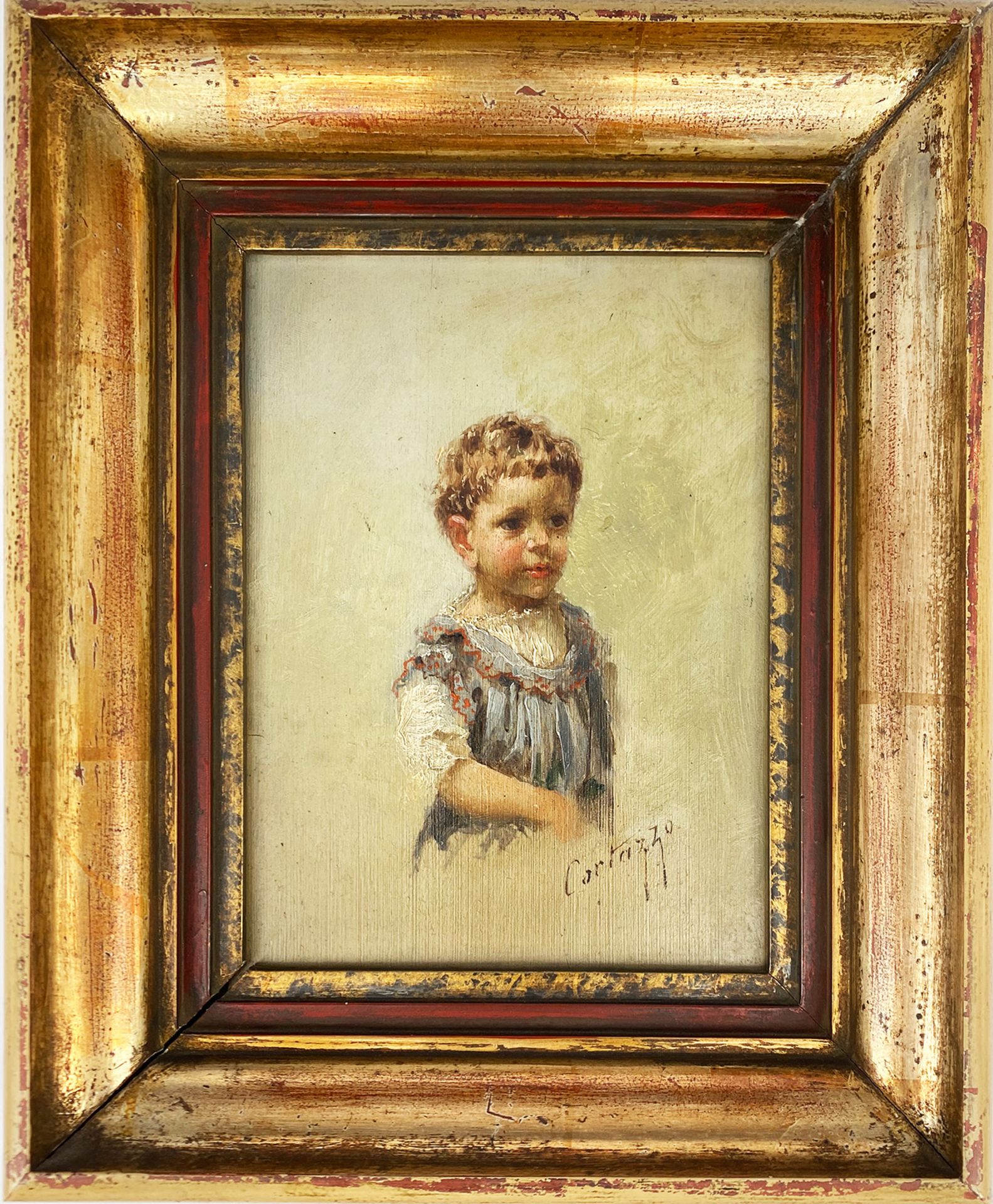 Oreste Cortazzo (1836-1910), Kinderbildnis, Halbfigurenportrait eines Kindes mit kurzen - Image 4 of 4