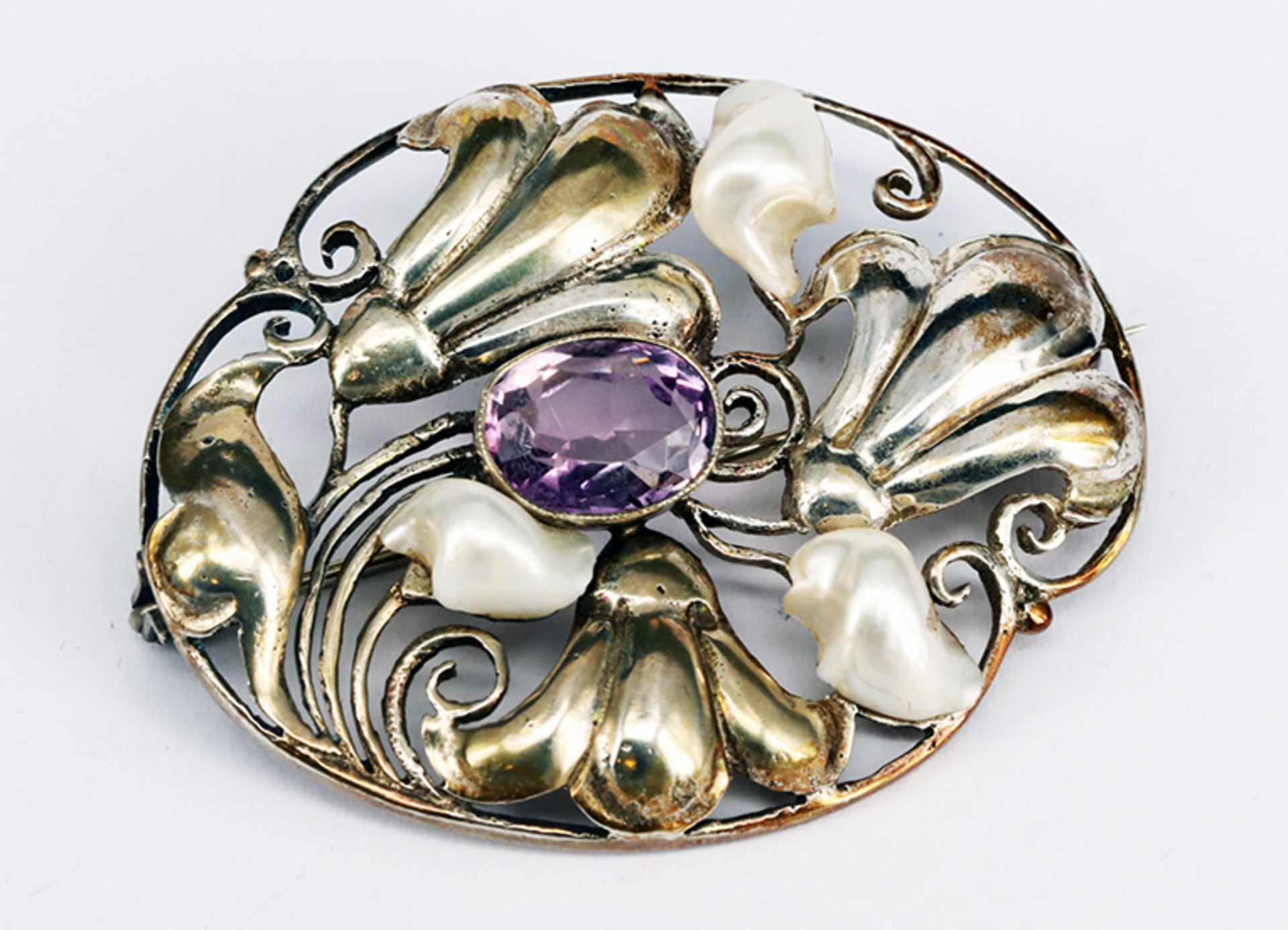 Konvolut 3 Schmuckstücke, u.a. Theodor Fahrner: Collier mit Anhänger, Jugendstil, um 1900, 800er - Image 10 of 10