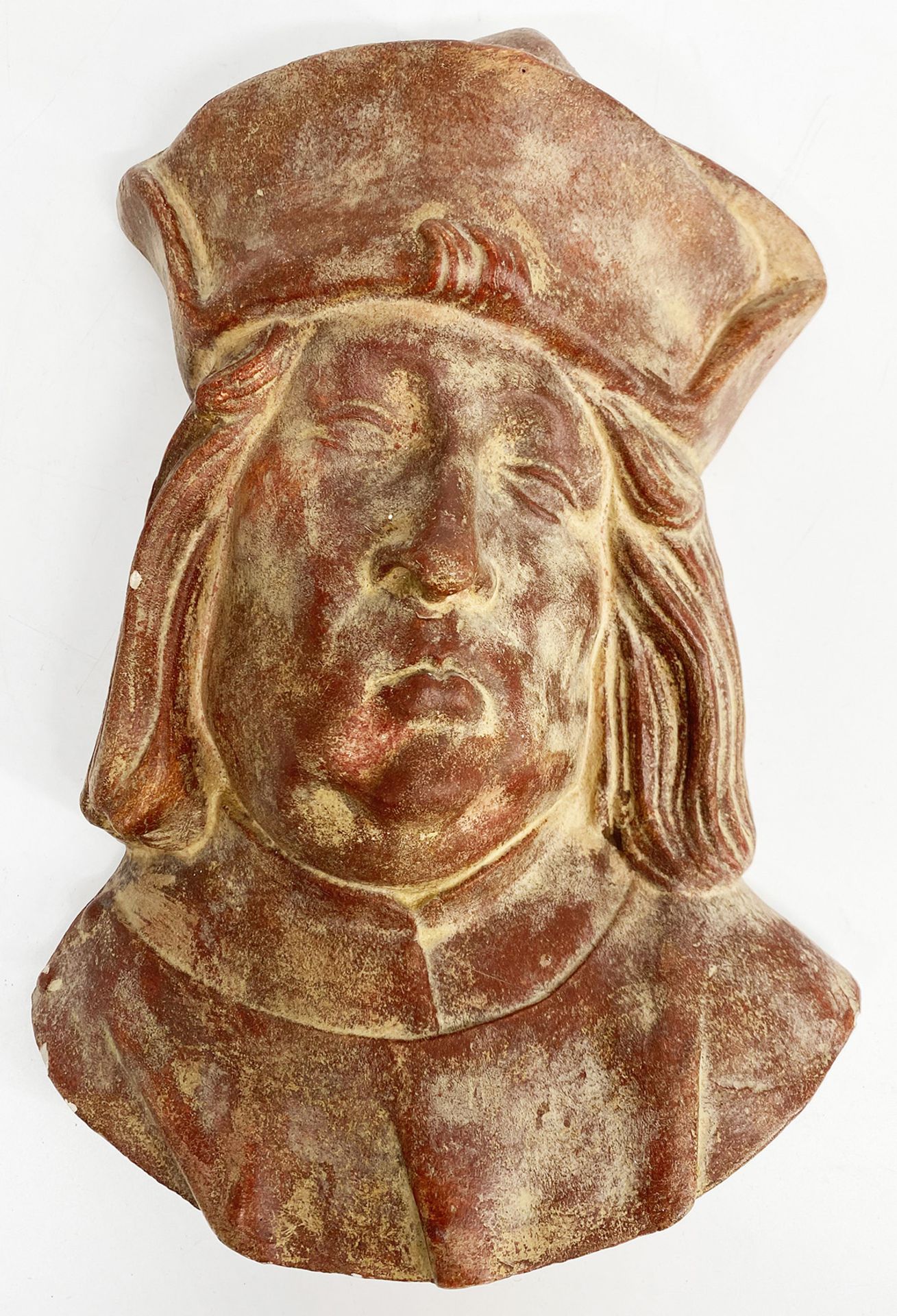 Relief-Büste, Portrait Tilmann Riemenschneider, in der Art von Schiestl, Gips, tonfarben