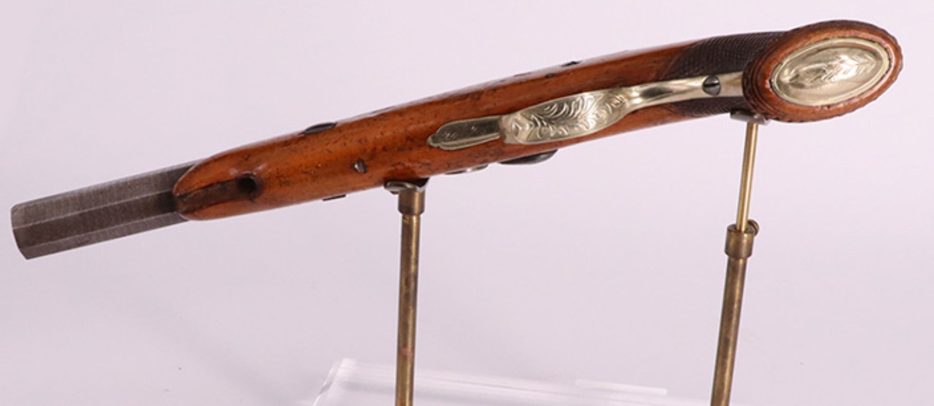 Perkussionspistole, 19. Jh, achtkantiger, gezogener Lauf, L 31 cm. Percussion pistol, 19th c., - Image 3 of 6