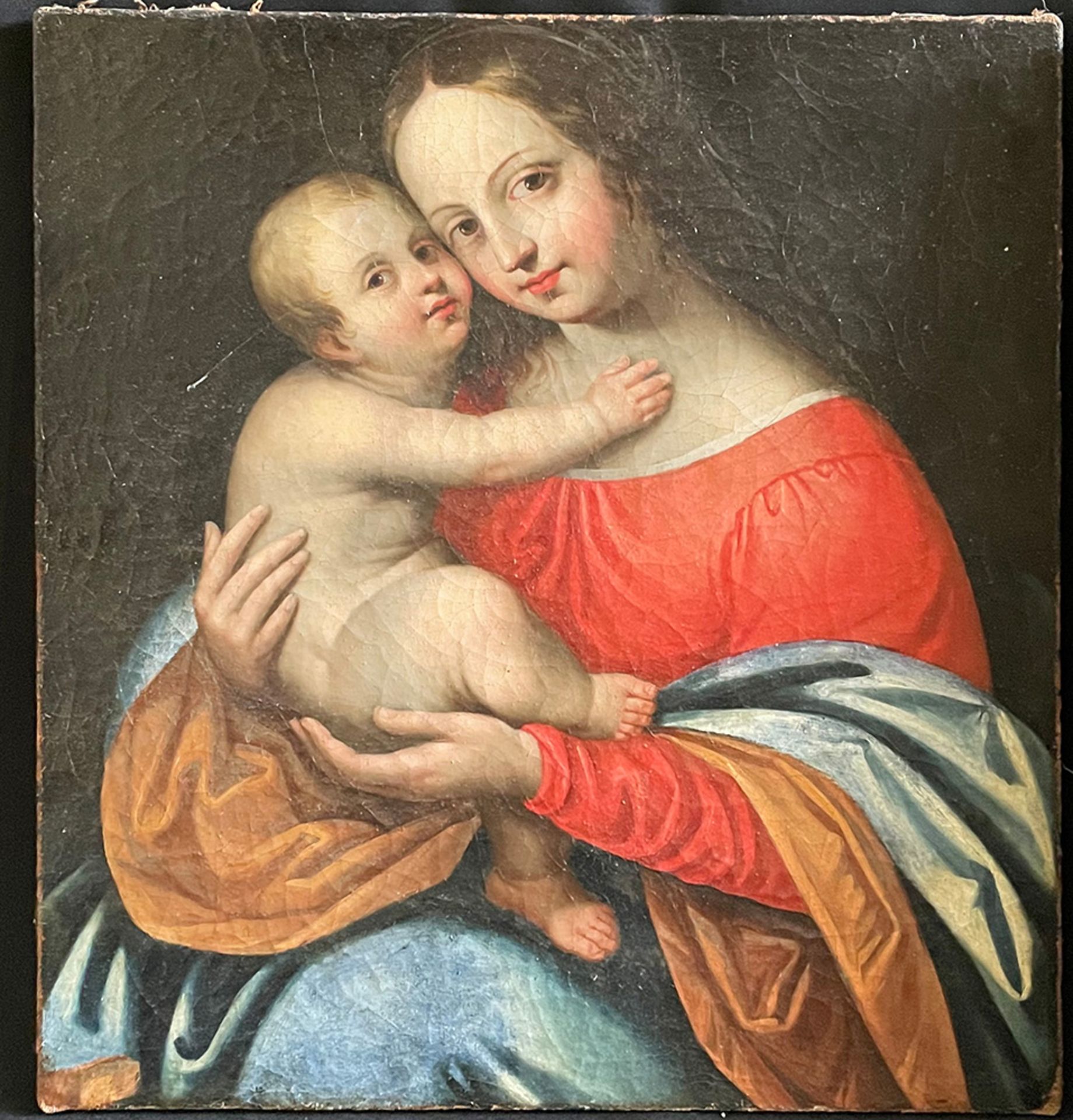 Unbekannter Maler, 17./18. Jh., Madonna mit Kind, Maria mit dem Jesuskind, Öl/Lwd, 51 x 45 cm.
