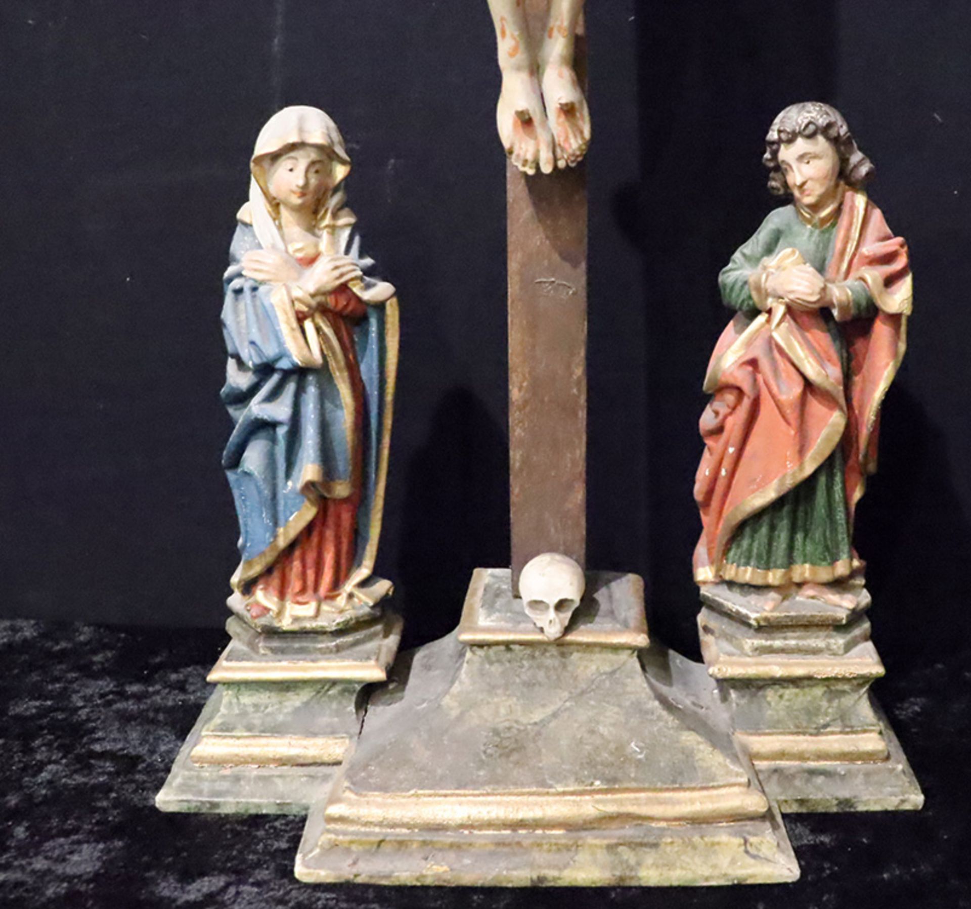 Kreuzigungsgruppe, Golgatha-Gruppe, Kruzifix, um 1880, Jesus mit Maria und Johannes, H 63,5 cm - Image 4 of 4