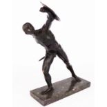 Figurale Skulptur, patinierte Bronze, um 1900, Kämpfer mit Dolch und Schild, H 29,5 cm. Figural