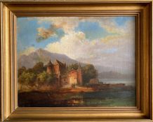 Caspar SCHEUREN (1810-1887) zugeschr., Burganlage vor einem See in bergiger Landschaft mit