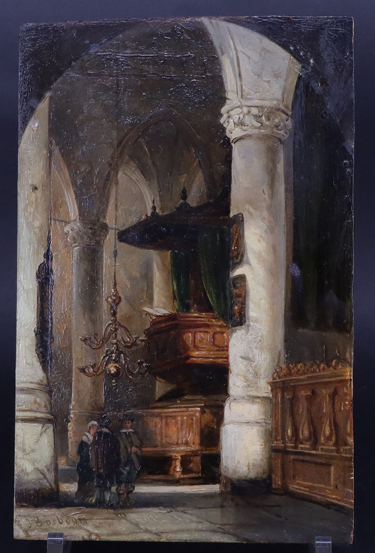 Johannes BOSBOOM (1817-1891) zugeschr., Kircheninterieur mit großer weißer Säule, einer Kanzel, - Bild 5 aus 8