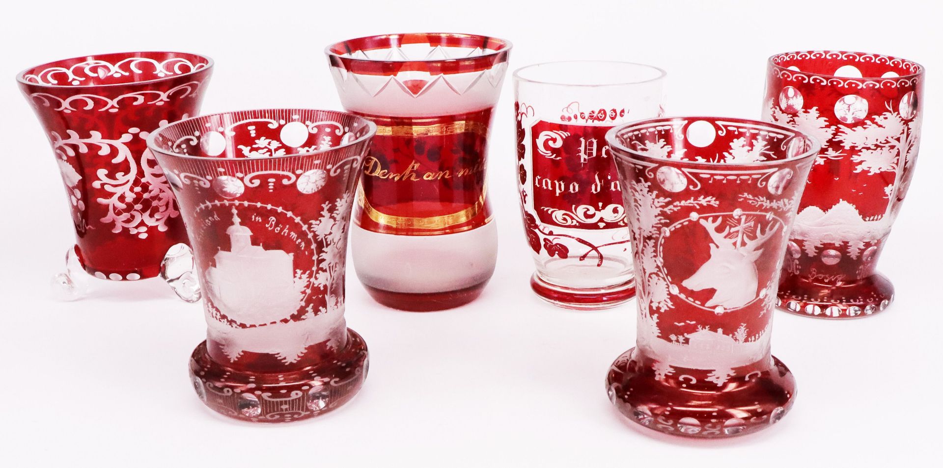 Konvolut aus rotem Glas, Rubinglas, überw. 19. Jh., bömisch, Sammlungsauflösung: Vase auf vier - Image 9 of 9