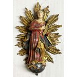 Immaculata/ Virgin Mary. Frühes 19. Jh., Holz, im Strahlenkranz, alte Fassung, Altersspuren, H. 21