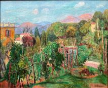Hans Purrmann (1880-1966), Italienische Landschaft mit Blick auf Häuser, einen verwunschenen Garten,