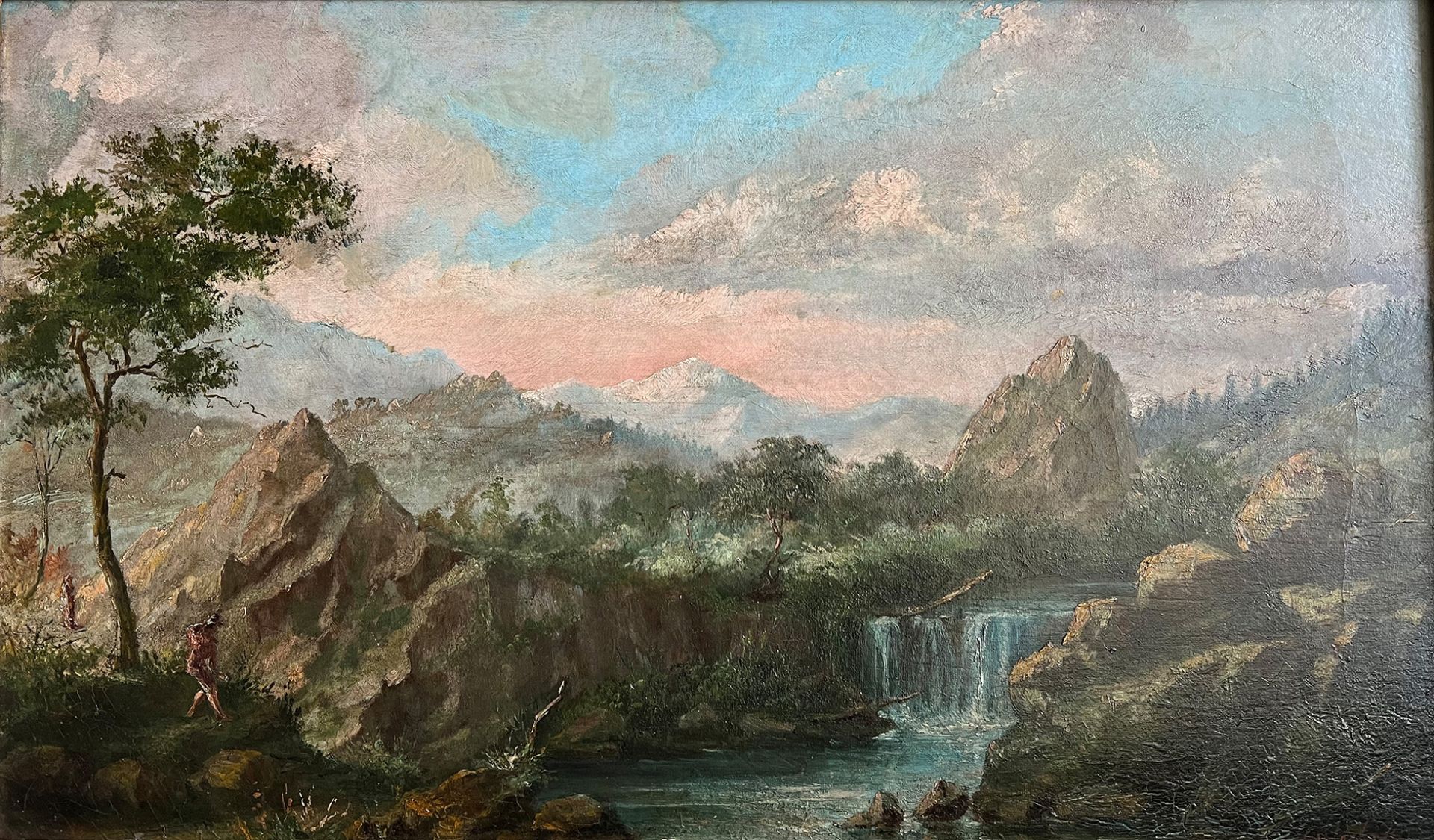Unbekannter Künstler, 19. Jh., Berglandschaft mit Flußlauf und felsigen Anhöhen, links im Bild - Image 7 of 7