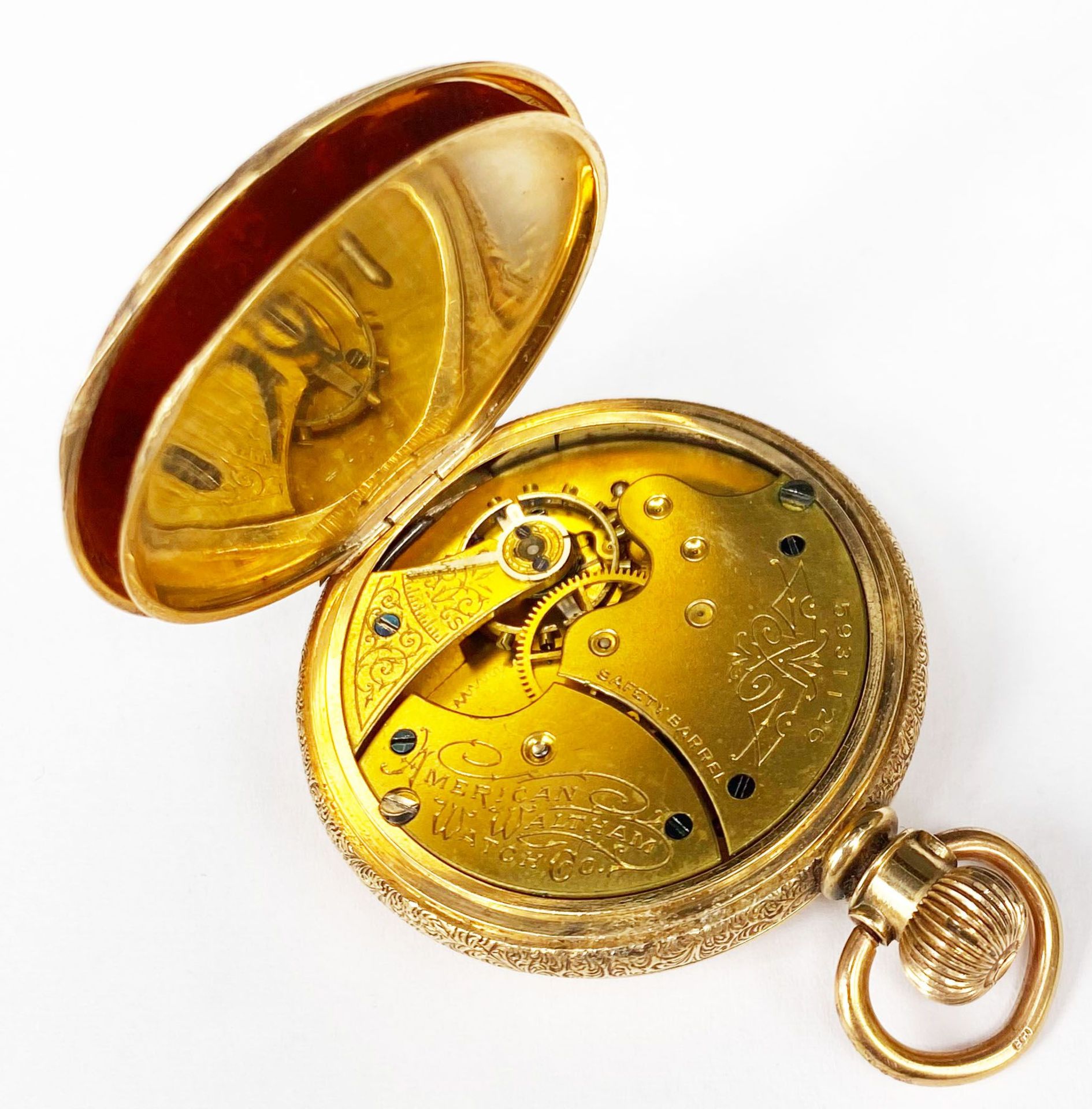 Jugendstil-Taschenuhrständer und Taschenuhr: Figürlicher Uhrenhalter, Messing, in Form eines - Bild 5 aus 8