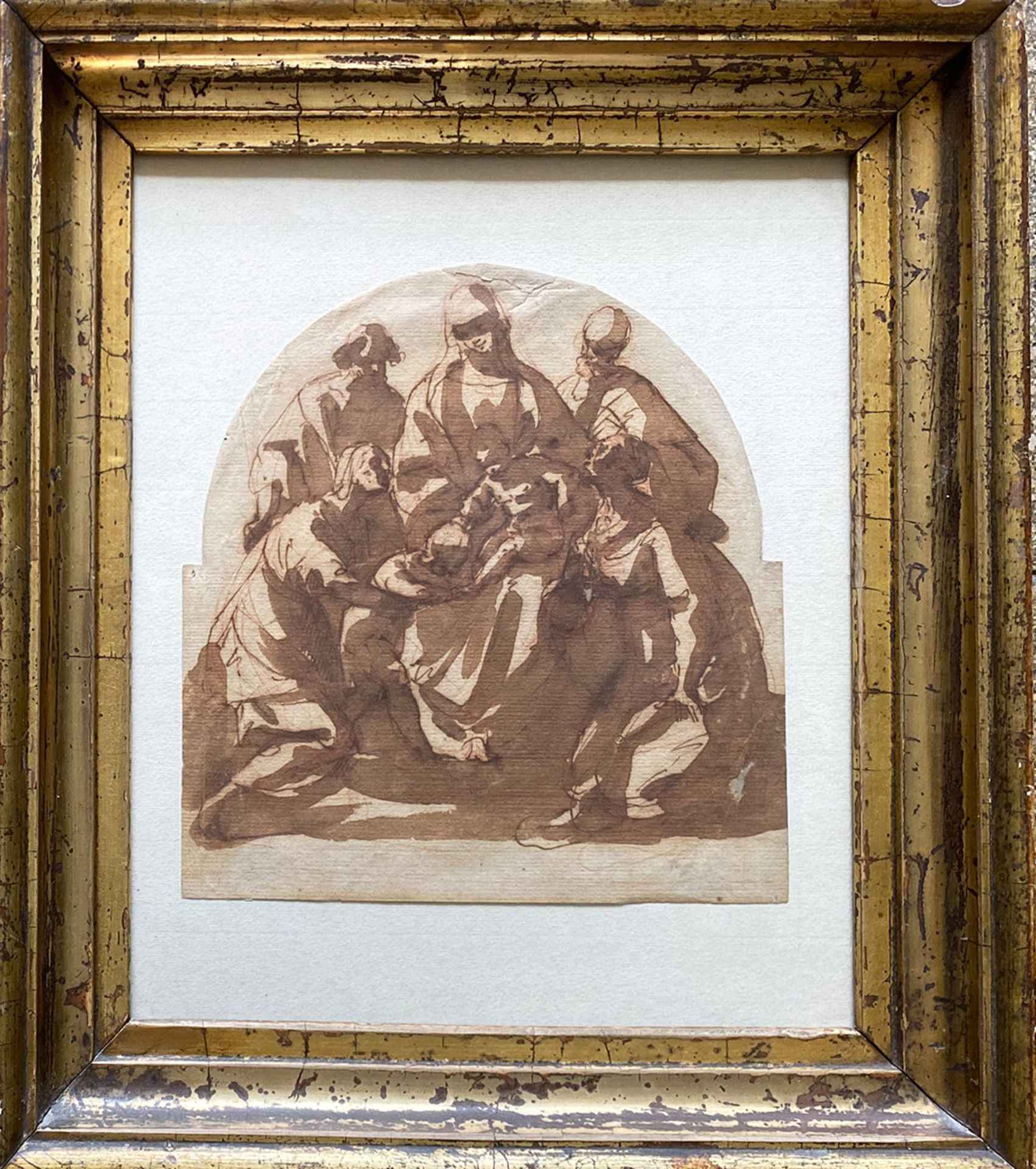Zwei Aquarelle: Maria mit dem Jesuskind und Heiligen, wohl Italien, 18. Jh., Tuschezeichnung über - Bild 3 aus 6