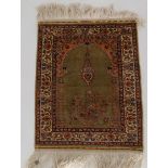 Seidenteppich, kleiner Hereke mit Gebetsnische, Türkei, Seide auf Seide, Doppel Knoten, 50 x 41