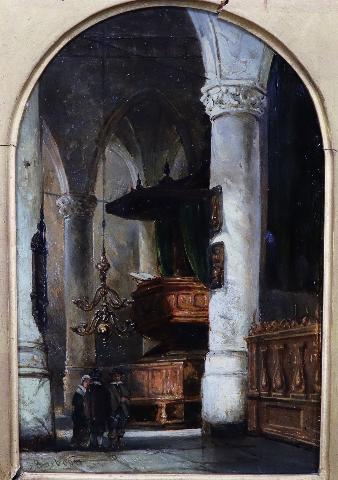 Johannes BOSBOOM (1817-1891) zugeschr., Kircheninterieur mit großer weißer Säule, einer Kanzel, - Bild 8 aus 8