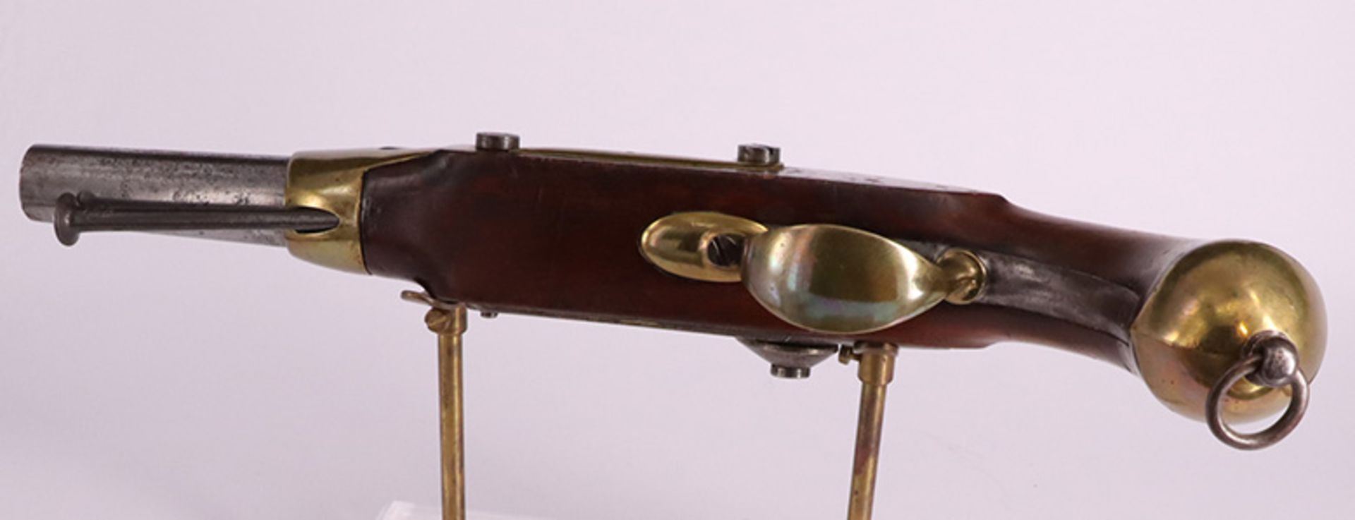 Perkussionspistole, Holzhalbschaft mit Messinggarnitur, ELG, zunächst achtkantiger, dann runder - Image 4 of 10