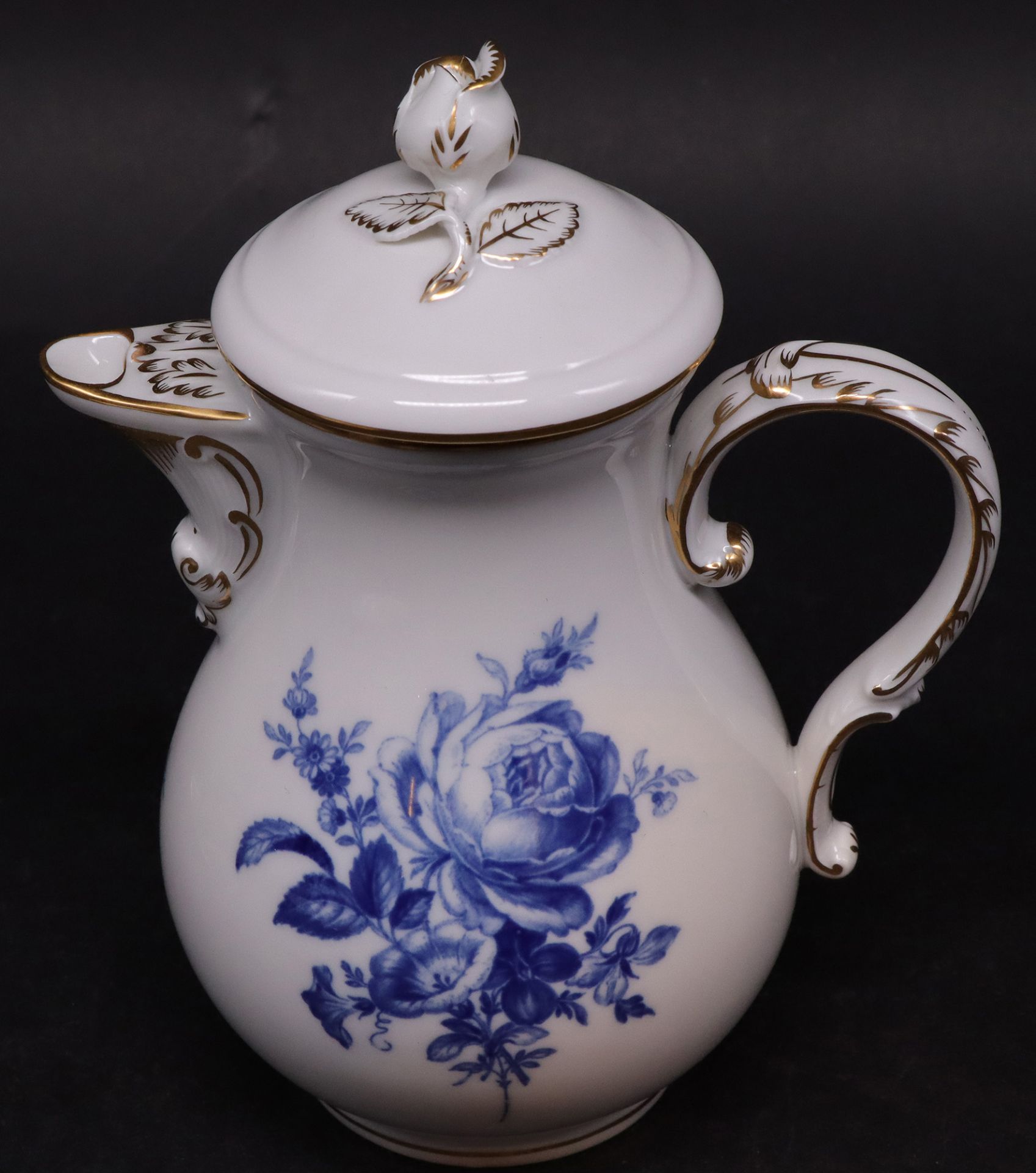 Service Meissen, Aquatinta, Blumendekor, Goldrand, Schwertermarke Meißen: 1 x Kanne (H 17,5 cm), 6 x - Bild 13 aus 13