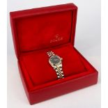 Rolex, Oyster Perpetual, Damen - Armbanduhr, Strichindizes auf schwarzem Zifferblatt, Edelstahl/