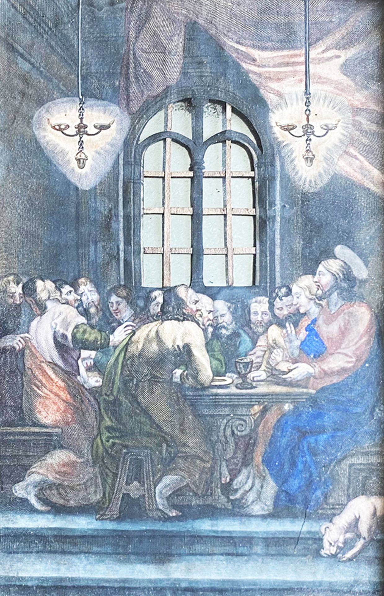 Vier Hinterglasbilder, 19. Jh., Augsburg: zwei kniende Engel vor Monstranz, umgeben von Rosenranken, - Bild 7 aus 10