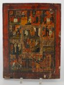 Ikone, Festtagsikone mit Heiligen, 19. Jh., farbige Malerei, Abplatzungen, Altersspuren, 31,5 x 26,5