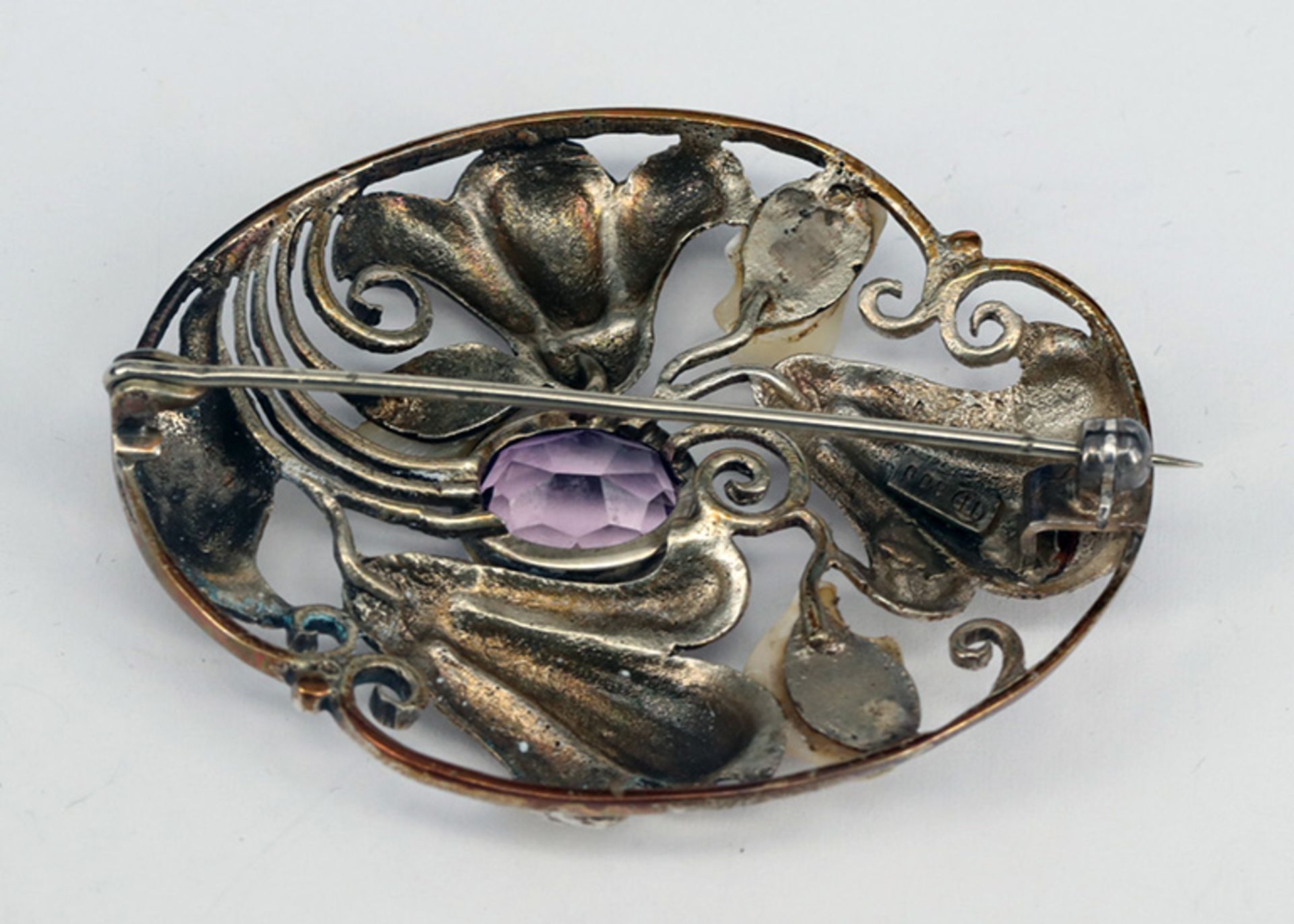 Konvolut 3 Schmuckstücke, u.a. Theodor Fahrner: Collier mit Anhänger, Jugendstil, um 1900, 800er - Bild 8 aus 10