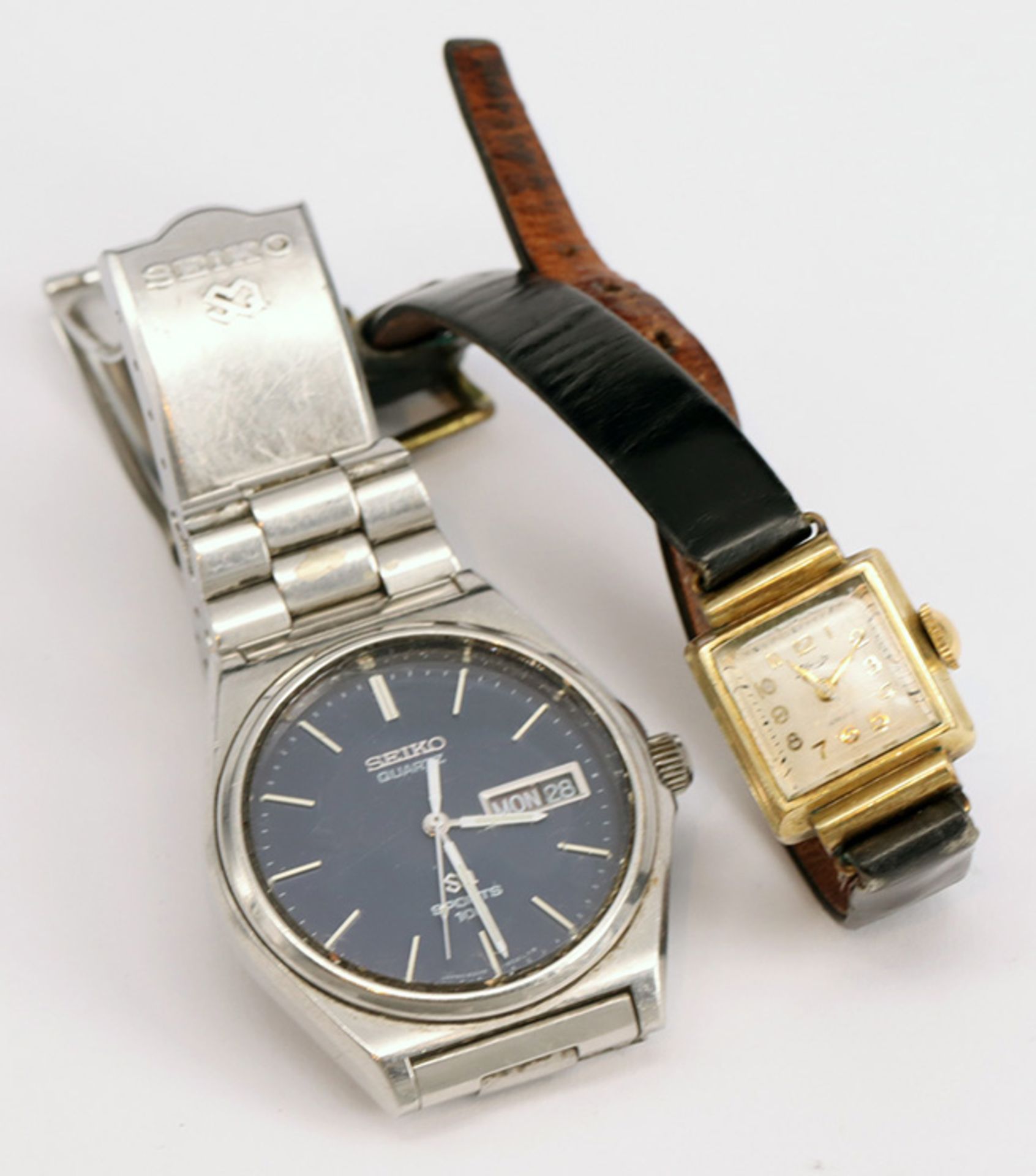 Konvolut 4 Uhren: Taschenuhr, Kienzle, Uhr läuft an (Werk nicht geprüft), Glas lose, Altersspuren, D - Image 2 of 6