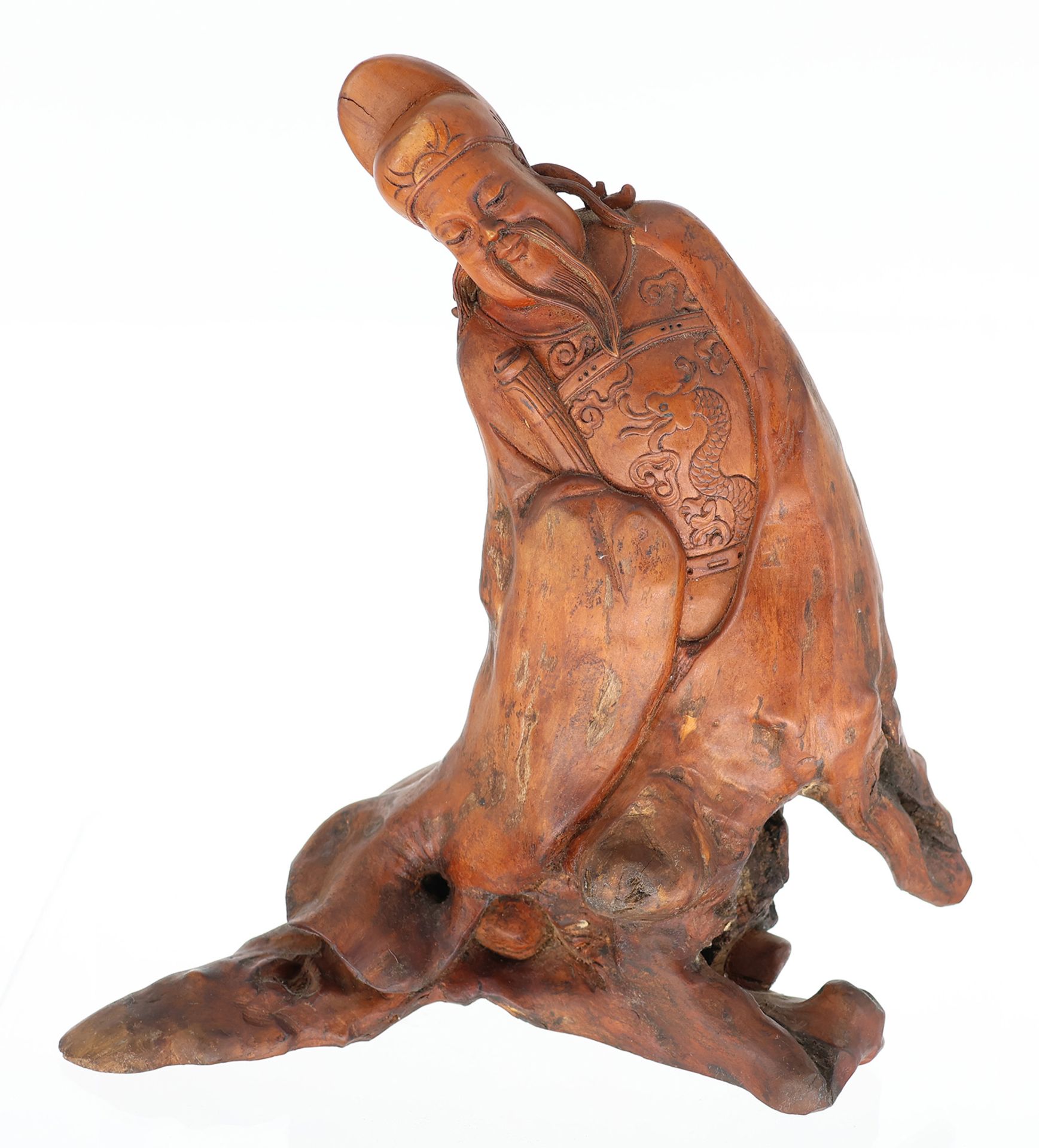 Holzschnitzerei, Mönch, China, H 27,5 cm. Wood carving, monk, China, h 27.5 cm