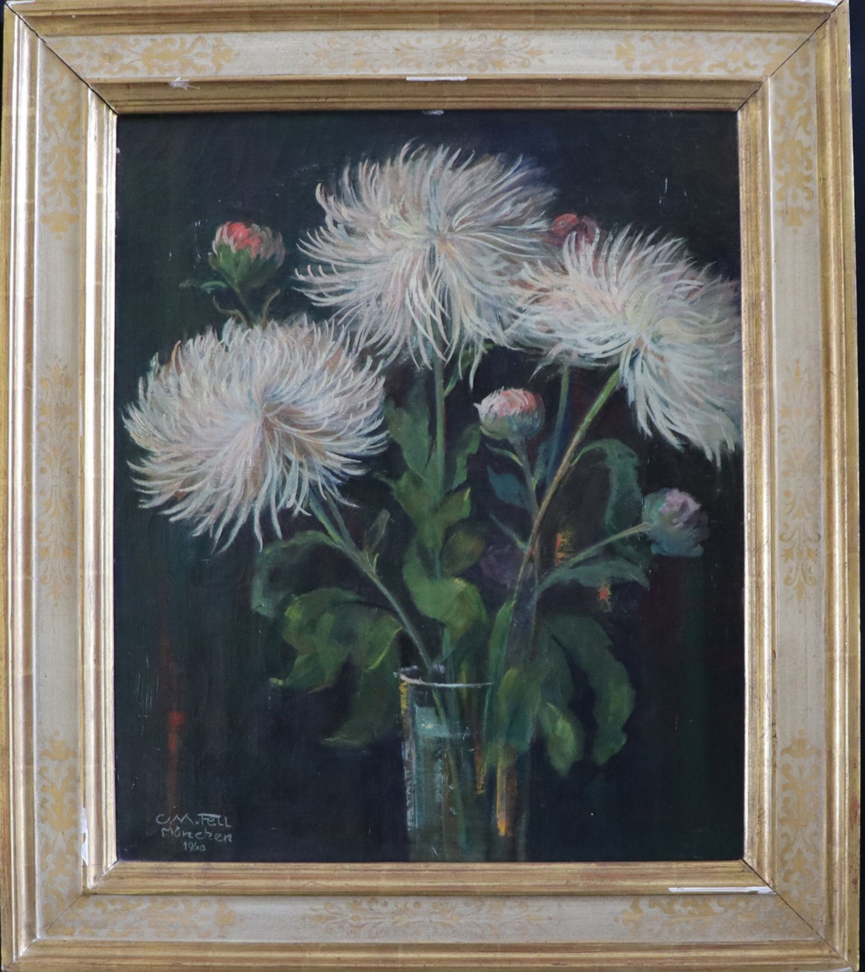 Carl Maria Fell, Stillleben mit Chrysanthemen. Signiert, Öl/Lwd, 61 x 50 cm. Carl Maria Fell, - Bild 4 aus 4