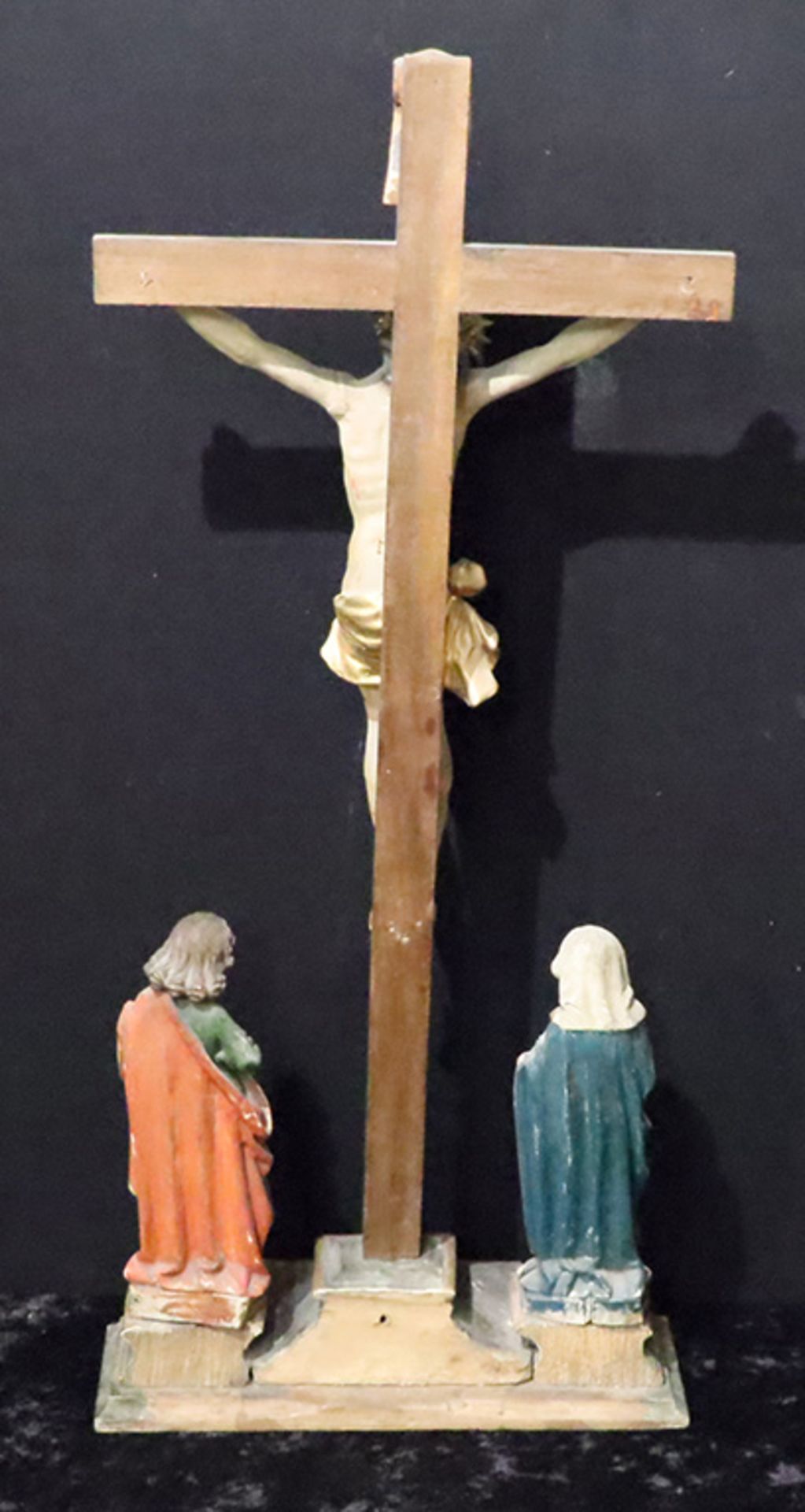 Kreuzigungsgruppe, Golgatha-Gruppe, Kruzifix, um 1880, Jesus mit Maria und Johannes, H 63,5 cm - Image 3 of 4