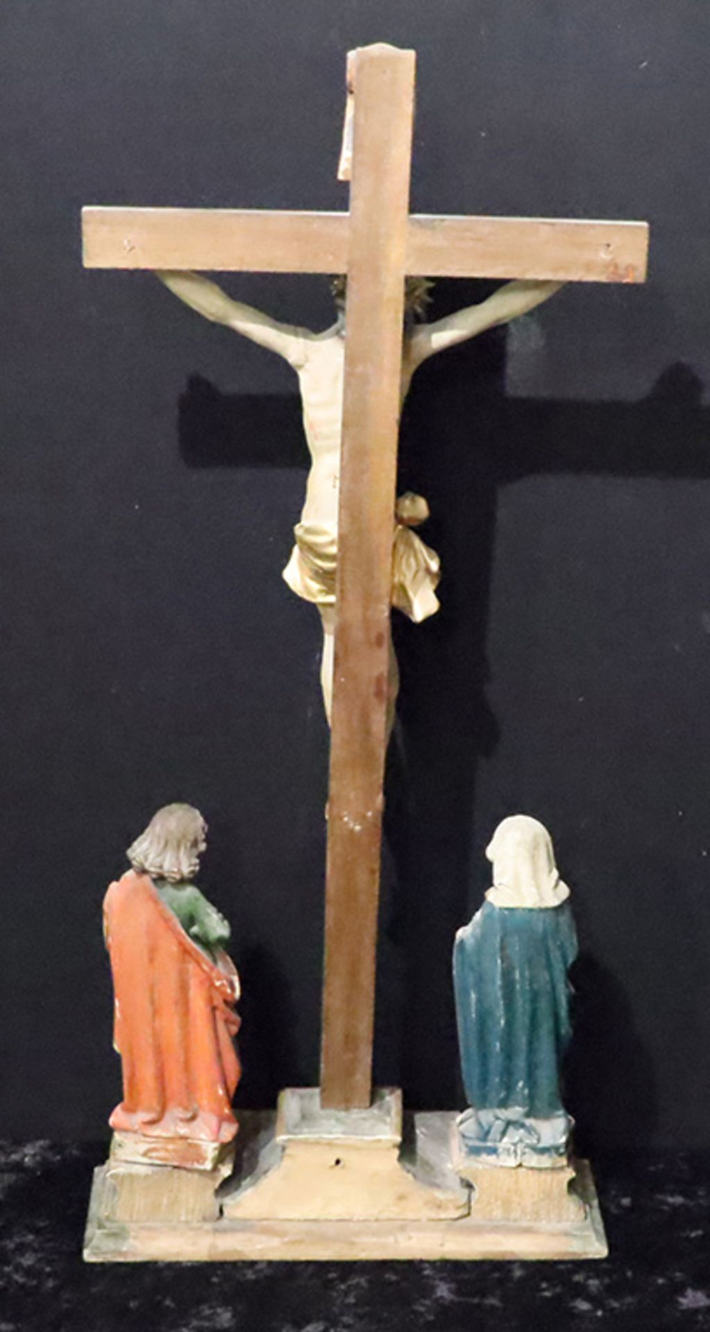 Kreuzigungsgruppe, Golgatha-Gruppe, Kruzifix, um 1880, Jesus mit Maria und Johannes, H 63,5 cm - Bild 3 aus 4