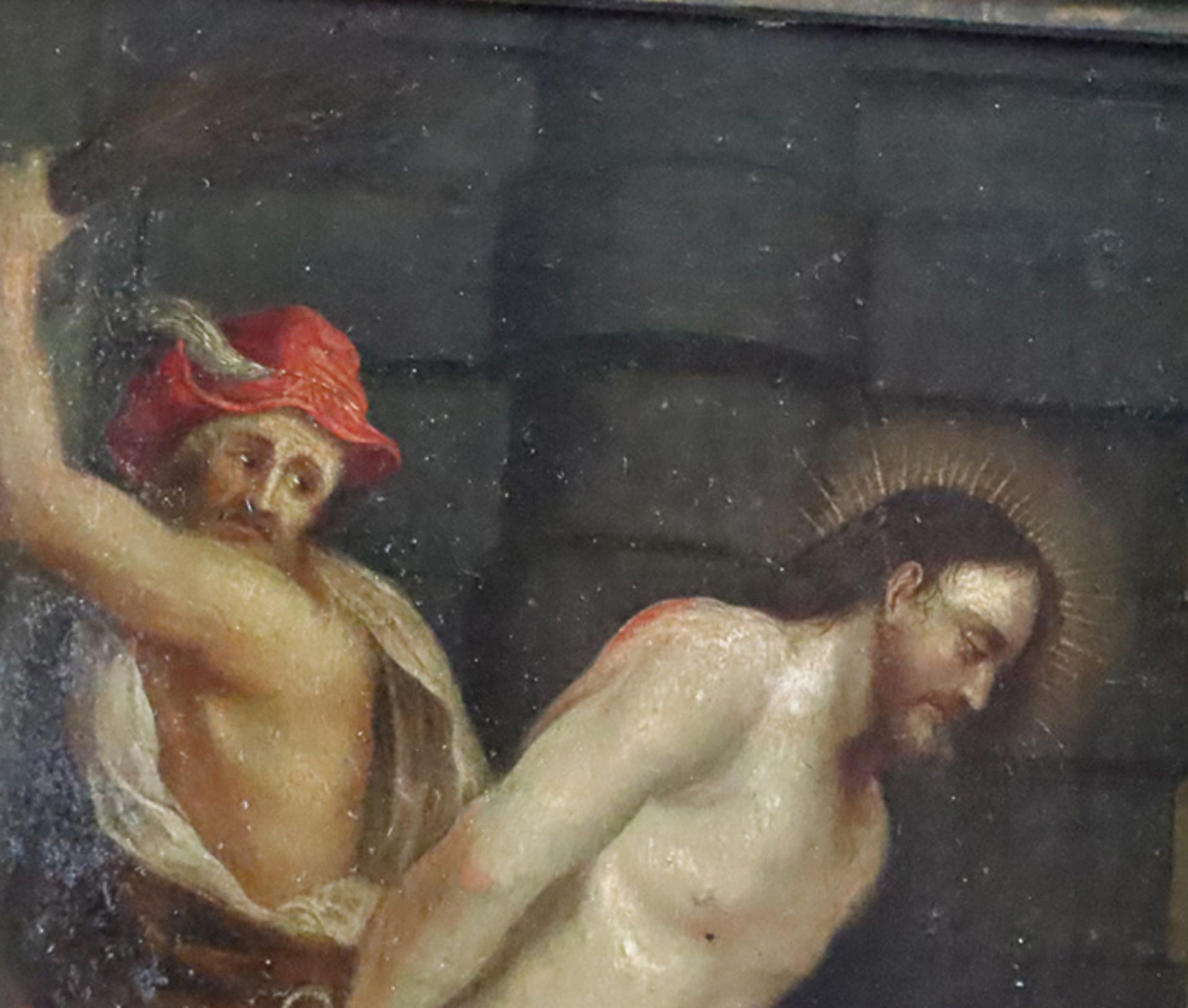 Unbekannter Künstler, 18. Jh., Geißelung Christi: dramatische Szene mit dem gepeinigten Jesus, Öl - Image 3 of 3